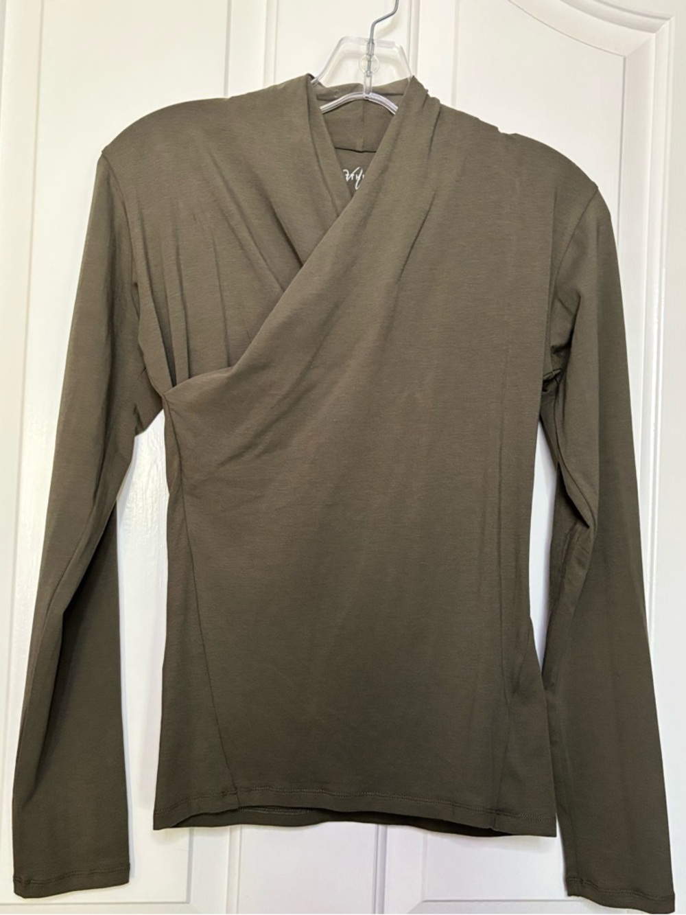 NWT MATTHILDUR Women’s Army Green Wrap-Style Long Sleeve Top size S